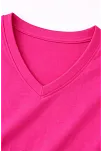 Genç Erkek Çocuk V Yaka Tişört Yazlık Model Günlük Basic Body - Pembe