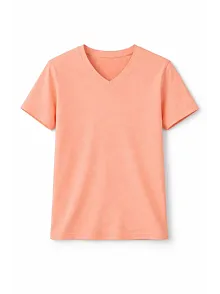 Genç Erkek Çocuk V Yaka Tişört Yazlık Model Günlük Basic Body - Toz Pembe