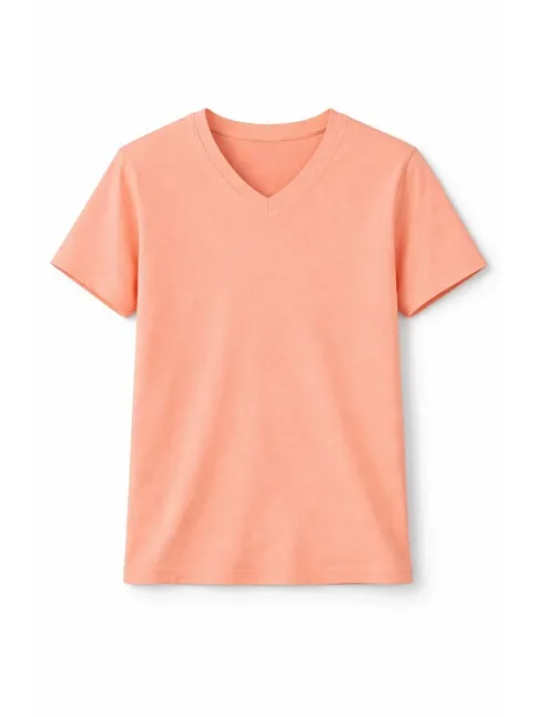 Genç Erkek Çocuk V Yaka Tişört Yazlık Model Günlük Basic Body - Toz Pembe