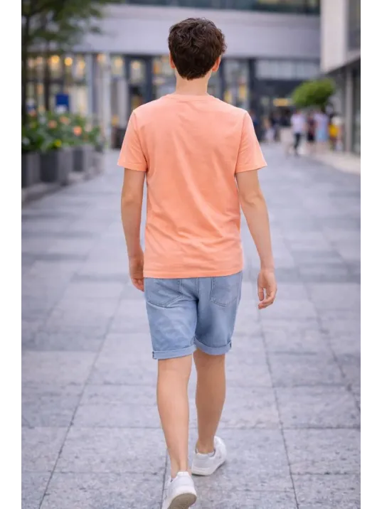 Genç Erkek Çocuk V Yaka Tişört Yazlık Model Günlük Basic Body - Toz Pembe Genç Erkek Çocuk V Yaka Tişört Yazlık Model Günlük Basic Body - Toz Pembe