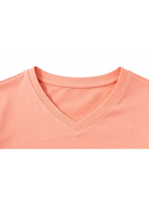 Genç Erkek Çocuk V Yaka Tişört Yazlık Model Günlük Basic Body - Toz Pembe