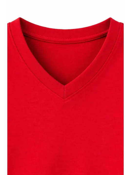 Genç Erkek Çocuk V Yaka Tişört Yazlık Model Günlük Basic Body - Bordo