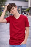 Genç Erkek Çocuk V Yaka Tişört Yazlık Model Günlük Basic Body - Bordo