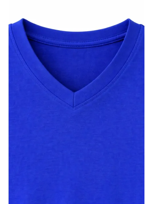 Genç Erkek Çocuk V Yaka Tişört Yazlık Model Günlük Basic Body - Saks Mavisi