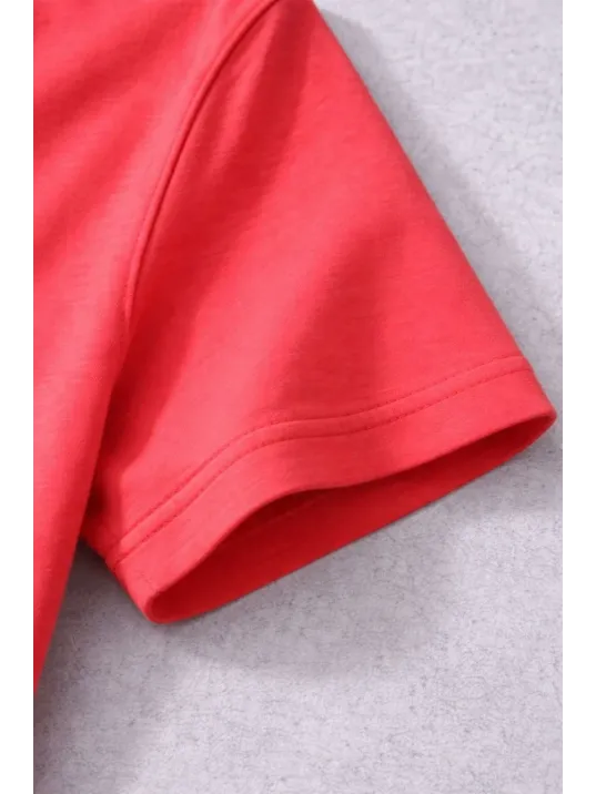 Genç Erkek Çocuk V Yaka Tişört Yazlık Model Günlük Basic Body - Nar Çiçeği