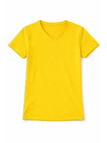 Genç Erkek Çocuk V Yaka Tişört Yazlık Model Günlük Basic Body - Sarı
