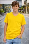 Genç Erkek Çocuk V Yaka Tişört Yazlık Model Günlük Basic Body - Sarı