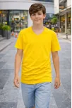 Genç Erkek Çocuk V Yaka Tişört Yazlık Model Günlük Basic Body - Sarı