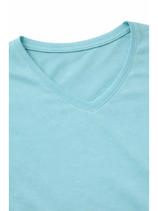 Genç Erkek Çocuk V Yaka Tişört Yazlık Model Günlük Basic Body - Turkuvaz
