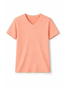 Genç Kız Çocuk V Yaka Tişört Yazlık Model Günlük Basic Body - Toz Pembe