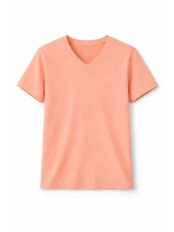 Genç Kız Çocuk V Yaka Tişört Yazlık Model Günlük Basic Body - Toz Pembe