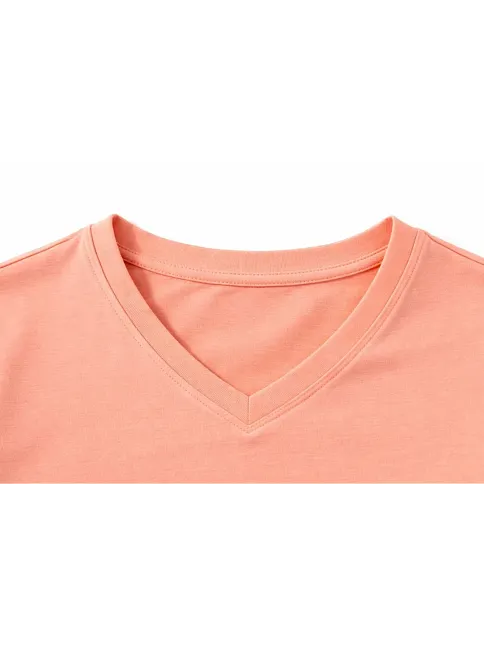 Genç Kız Çocuk V Yaka Tişört Yazlık Model Günlük Basic Body - Toz Pembe