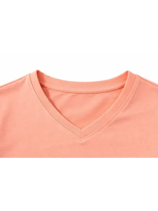 Genç Kız Çocuk V Yaka Tişört Yazlık Model Günlük Basic Body - Toz Pembe