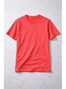 Genç Kız Çocuk V Yaka Tişört Yazlık Model Günlük Basic Body - Nar Çiçeği