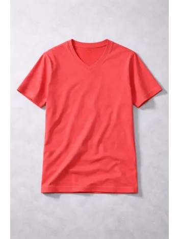 Genç Kız Çocuk V Yaka Tişört Yazlık Model Günlük Basic Body - Nar Çiçeği