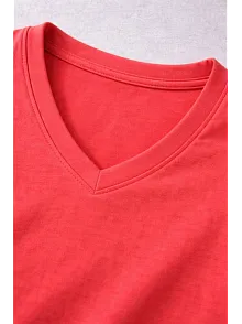 Genç Kız Çocuk V Yaka Tişört Yazlık Model Günlük Basic Body - Nar Çiçeği