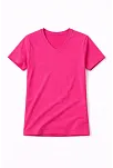 Genç Kız Çocuk V Yaka Tişört Yazlık Model Günlük Basic Body - Pembe