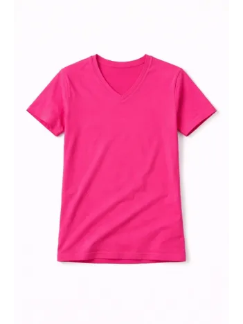 Genç Kız Çocuk V Yaka Tişört Yazlık Model Günlük Basic Body - Pembe