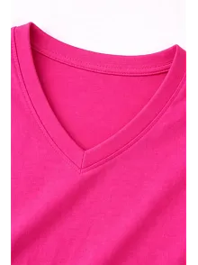 Genç Kız Çocuk V Yaka Tişört Yazlık Model Günlük Basic Body - Pembe