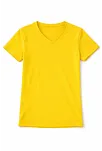 Genç Kız Çocuk V Yaka Tişört Yazlık Model Günlük Basic Body - Sarı