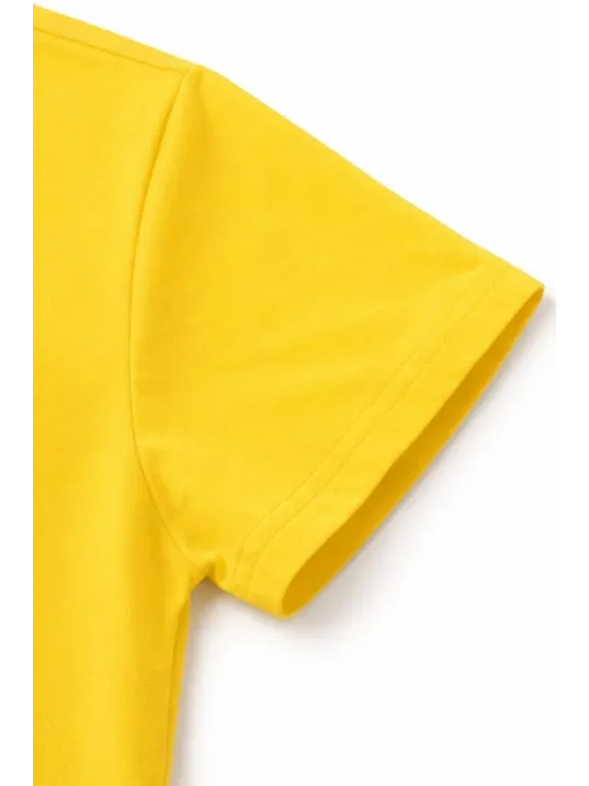 Genç Kız Çocuk V Yaka Tişört Yazlık Model Günlük Basic Body - Sarı