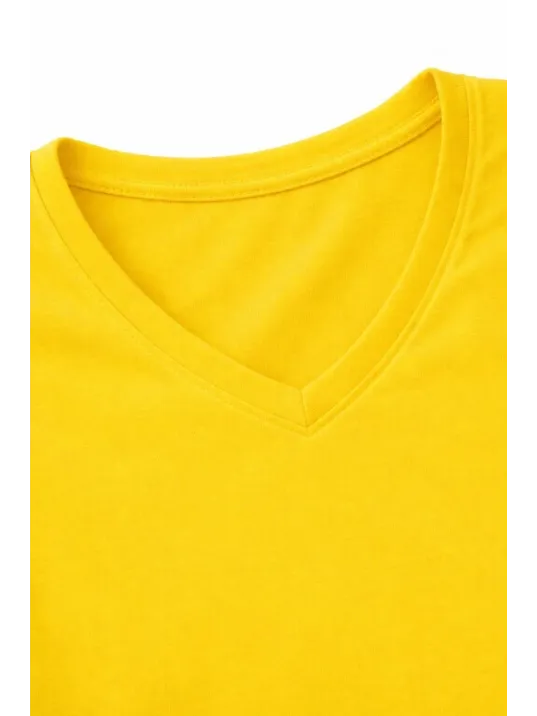Genç Kız Çocuk V Yaka Tişört Yazlık Model Günlük Basic Body - Sarı