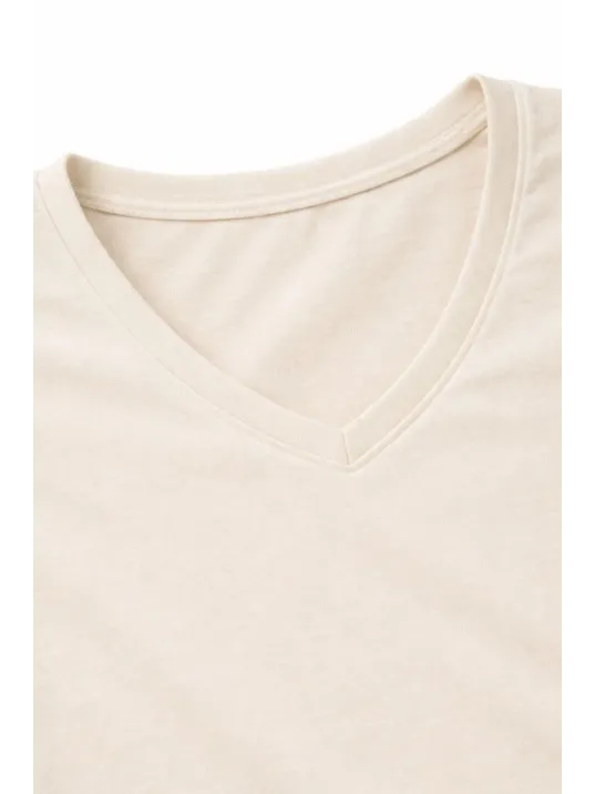 Genç Kız Çocuk V Yaka Tişört Yazlık Model Günlük Basic Body - Taş