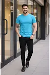 Erkek T-shirt Bisiklet Yaka Slim Fit Dar Kesim Likralı Tişört Günlük Basic Body - Açık Mavi
