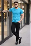 Erkek T-shirt Bisiklet Yaka Slim Fit Dar Kesim Likralı Tişört Günlük Basic Body - Açık Mavi