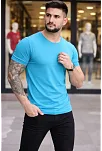 Erkek T-shirt Bisiklet Yaka Slim Fit Dar Kesim Likralı Tişört Günlük Basic Body - Açık Mavi