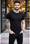 Erkek T-shirt Bisiklet Yaka Slim Fit Dar Kesim Likralı Tişört Günlük Basic Body - Siyah