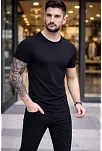 Erkek T-shirt Bisiklet Yaka Slim Fit Dar Kesim Likralı Tişört Günlük Basic Body - Siyah