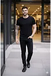 Erkek T-shirt Bisiklet Yaka Slim Fit Dar Kesim Likralı Tişört Günlük Basic Body - Siyah