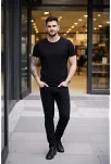 Erkek T-shirt Bisiklet Yaka Slim Fit Dar Kesim Likralı Tişört Günlük Basic Body - Siyah