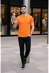 Erkek T-shirt Bisiklet Yaka Slim Fit Dar Kesim Likralı Tişört Günlük Basic Body - Turuncu