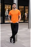 Erkek T-shirt Bisiklet Yaka Slim Fit Dar Kesim Likralı Tişört Günlük Basic Body - Turuncu