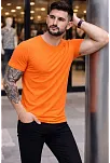 Erkek T-shirt Bisiklet Yaka Slim Fit Dar Kesim Likralı Tişört Günlük Basic Body - Turuncu
