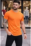 Erkek T-shirt Bisiklet Yaka Slim Fit Dar Kesim Likralı Tişört Günlük Basic Body - Turuncu