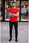 Erkek T-shirt Bisiklet Yaka Slim Fit Dar Kesim Likralı Tişört Günlük Basic Body - Kırmızı