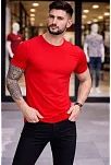 Erkek T-shirt Bisiklet Yaka Slim Fit Dar Kesim Likralı Tişört Günlük Basic Body - Kırmızı
