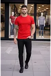 Erkek T-shirt Bisiklet Yaka Slim Fit Dar Kesim Likralı Tişört Günlük Basic Body - Kırmızı