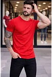 Erkek T-shirt Bisiklet Yaka Slim Fit Dar Kesim Likralı Tişört Günlük Basic Body - Kırmızı