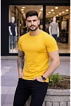 Erkek T-shirt Bisiklet Yaka Slim Fit Dar Kesim Likralı Tişört Günlük Basic Body - Sarı