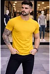 Erkek T-shirt Bisiklet Yaka Slim Fit Dar Kesim Likralı Tişört Günlük Basic Body - Sarı