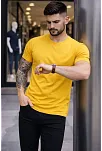 Erkek T-shirt Bisiklet Yaka Slim Fit Dar Kesim Likralı Tişört Günlük Basic Body - Sarı