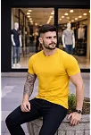 Erkek T-shirt Bisiklet Yaka Slim Fit Dar Kesim Likralı Tişört Günlük Basic Body - Sarı