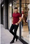 Erkek T-shirt Bisiklet Yaka Slim Fit Dar Kesim Likralı Tişört Günlük Basic Body - Bordo