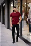 Erkek T-shirt Bisiklet Yaka Slim Fit Dar Kesim Likralı Tişört Günlük Basic Body - Bordo