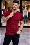 Erkek T-shirt Bisiklet Yaka Slim Fit Dar Kesim Likralı Tişört Günlük Basic Body - Bordo