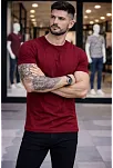 Erkek T-shirt Bisiklet Yaka Slim Fit Dar Kesim Likralı Tişört Günlük Basic Body - Bordo